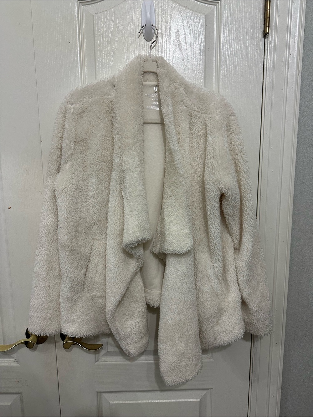 Juicy Couture Plush Open-Front Teddy Jacket in Cream
